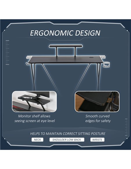 HOMCOM Ergonomic Gaming Computer Desk with Monitor Shelf, Headphone Hook, Black - pic 20225 | FastDaddyshop