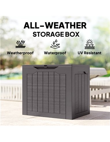 Outsunny 97L Plastic Garden Storage Box, Outdoor Storage Box with Handles, Waterproof Outdoor Storage Container, Brown