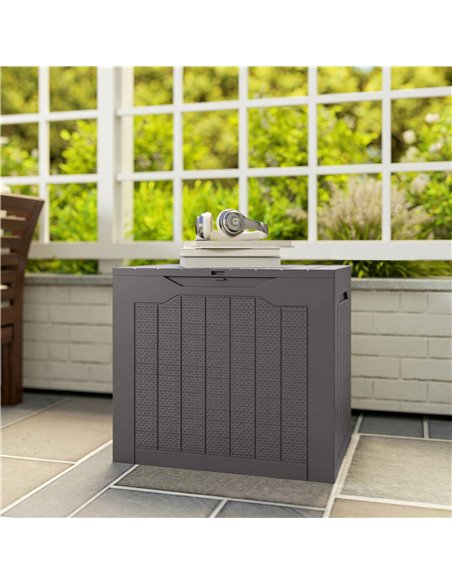 Outsunny 97L Plastic Garden Storage Box, Outdoor Storage Box with Handles, Waterproof Outdoor Storage Container, Brown - pic 202255 | FastDaddyshop