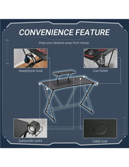 HOMCOM Ergonomic Gaming Computer Desk with Monitor Shelf, Headphone Hook, Black - pic 20226 | FastDaddyshop