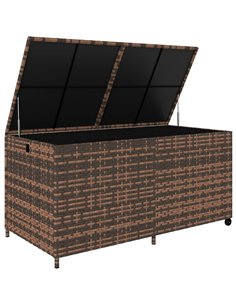 Outsunny 650L Garden Storage Box with 2 Wheels, Rattan Deck Box with Waterproof Zipped Liner, Safe Pneumatic Rods, Mixed Brown