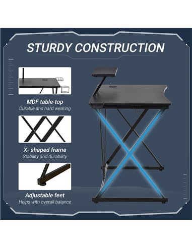 HOMCOM Ergonomic Gaming Computer Desk with Monitor Shelf, Headphone Hook, Black