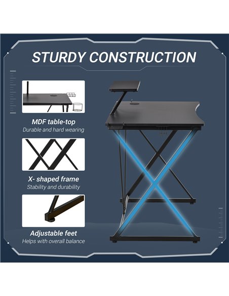 HOMCOM Ergonomic Gaming Computer Desk with Monitor Shelf, Headphone Hook, Black - pic 20227 | FastDaddyshop