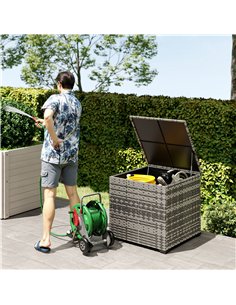 Outsunny 253L Garden Storage Box, Rattan Deck Box with Zipped Liner, Safe Pneumatic Rod, Patio Storage Container, Mixed Grey 2