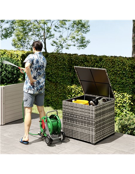 Outsunny 253L Garden Storage Box, Rattan Deck Box with Zipped Liner, Safe Pneumatic Rod, Patio Storage Container, Mixed Grey - pic 202293 | FastDaddyshop