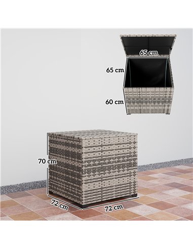 Outsunny 253L Garden Storage Box, Rattan Deck Box with Zipped Liner, Safe Pneumatic Rod, Patio Storage Container, Mixed Grey