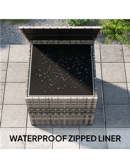 Outsunny 253L Garden Storage Box, Rattan Deck Box with Zipped Liner, Safe Pneumatic Rod, Patio Storage Container, Mixed Grey - pic 202296 | FastDaddyshop