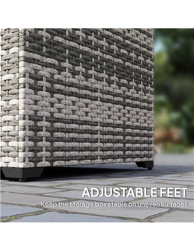 Outsunny 253L Garden Storage Box, Rattan Deck Box with Zipped Liner, Safe Pneumatic Rod, Patio Storage Container, Mixed Grey