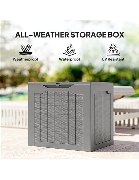 Outsunny 73L Plastic Garden Storage Box, Outdoor Storage Box with Handles, Waterproof Outdoor Storage Container, Khaki - pic 202307 | FastDaddyshop