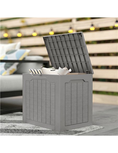 Outsunny 73L Plastic Garden Storage Box, Outdoor Storage Box with Handles, Waterproof Outdoor Storage Container, Khaki - pic 202308 | FastDaddyshop