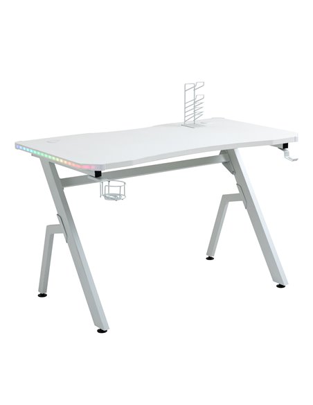 HOMCOM Gaming Desk Racing Style Home Office Ergonomic Computer Table Workstation with RGB LED Lights, Hook, Cup Holder, Controll - pic 20231 | FastDaddyshop