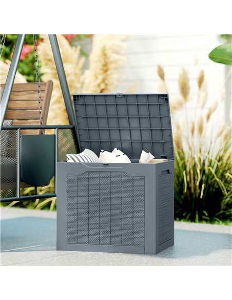 Outsunny 97L Plastic Garden Storage Box, Outdoor Storage Box with Handles, Waterproof Outdoor Storage Container, Light Grey - pic 202311 | FastDaddyshop