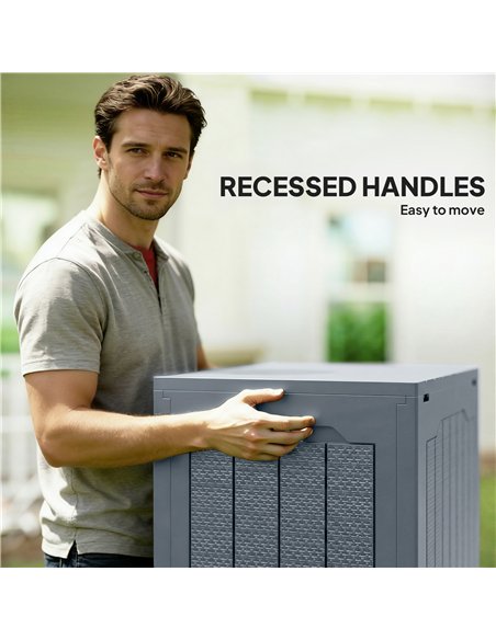 Outsunny 97L Plastic Garden Storage Box, Outdoor Storage Box with Handles, Waterproof Outdoor Storage Container, Light Grey - pic 202314 | FastDaddyshop