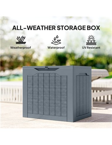 Outsunny 97L Plastic Garden Storage Box, Outdoor Storage Box with Handles, Waterproof Outdoor Storage Container, Light Grey