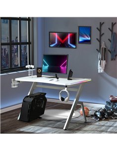HOMCOM Gaming Desk Racing Style Home Office Ergonomic Computer Table Workstation with RGB LED Lights, Hook, Cup Holder, Controll 2