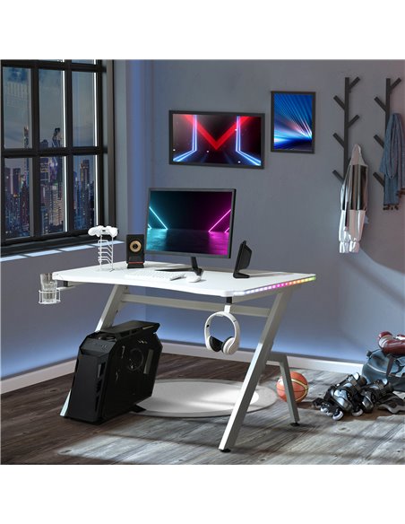 HOMCOM Gaming Desk Racing Style Home Office Ergonomic Computer Table Workstation with RGB LED Lights, Hook, Cup Holder, Controll - pic 20232 | FastDaddyshop