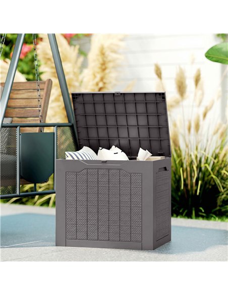 Outsunny 97L Plastic Garden Storage Box, Outdoor Storage Box with Handles, Waterproof Outdoor Storage Container, Brown - pic 202320 | FastDaddyshop