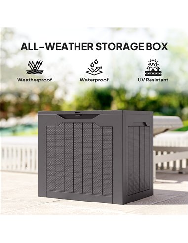 Outsunny 97L Plastic Garden Storage Box, Outdoor Storage Box with Handles, Waterproof Outdoor Storage Container, Brown