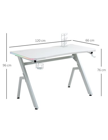HOMCOM Gaming Desk Racing Style Home Office Ergonomic Computer Table Workstation with RGB LED Lights, Hook, Cup Holder, Controll