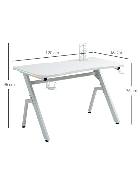 HOMCOM Gaming Desk Racing Style Home Office Ergonomic Computer Table Workstation with RGB LED Lights, Hook, Cup Holder, Controll - pic 20233 | FastDaddyshop