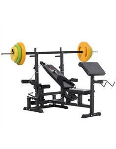 HOMCOM Weight Bench with Adjustable Barbell Rack, Leg Extension, Preacher Curl Pad and 20kg Barbell Set