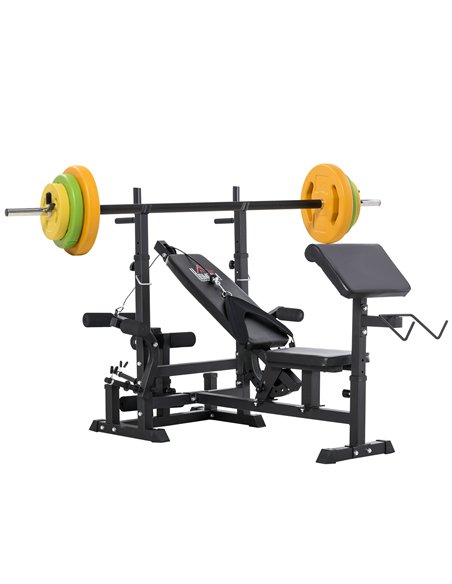 HOMCOM Weight Bench with Adjustable Barbell Rack, Leg Extension, Preacher Curl Pad and 20kg Barbell Set - pic 202337 | FastDaddyshop