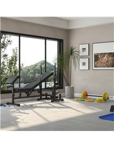 HOMCOM Weight Bench with Adjustable Barbell Rack, Leg Extension, Preacher Curl Pad and 20kg Barbell Set 2