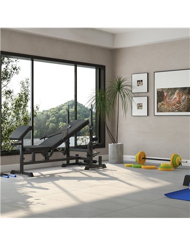HOMCOM Weight Bench with Adjustable Barbell Rack, Leg Extension, Preacher Curl Pad and 20kg Barbell Set