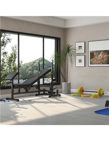 HOMCOM Weight Bench with Adjustable Barbell Rack, Leg Extension, Preacher Curl Pad and 20kg Barbell Set - pic 202338 | FastDaddyshop