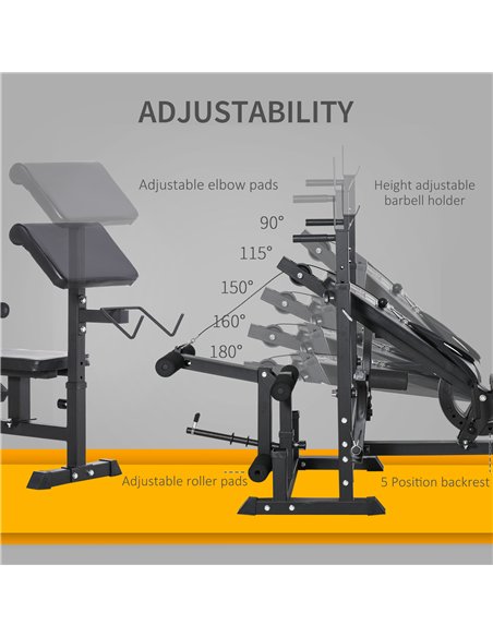 HOMCOM Weight Bench with Adjustable Barbell Rack, Leg Extension, Preacher Curl Pad and 20kg Barbell Set - pic 202340 | FastDaddyshop