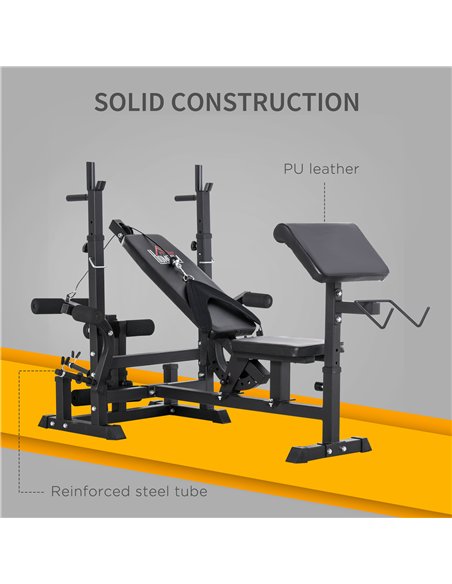 HOMCOM Weight Bench with Adjustable Barbell Rack, Leg Extension, Preacher Curl Pad and 20kg Barbell Set - pic 202341 | FastDaddyshop