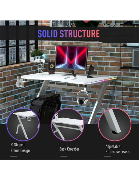 HOMCOM Gaming Desk Racing Style Home Office Ergonomic Computer Table Workstation with RGB LED Lights, Hook, Cup Holder, Controll - pic 20235 | FastDaddyshop