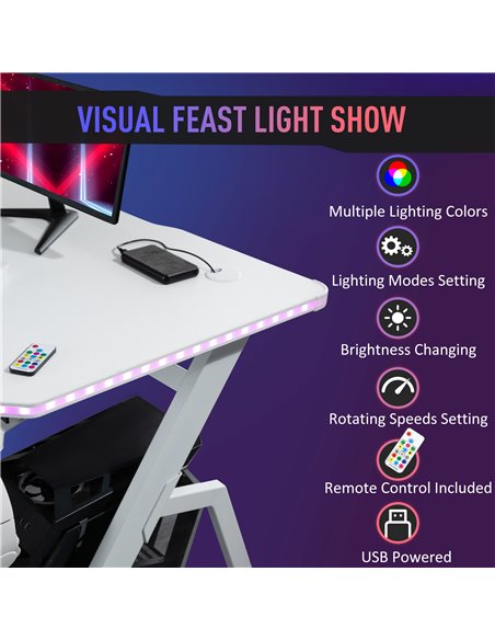 HOMCOM Gaming Desk Racing Style Home Office Ergonomic Computer Table Workstation with RGB LED Lights, Hook, Cup Holder, Controll - pic 20236 | FastDaddyshop