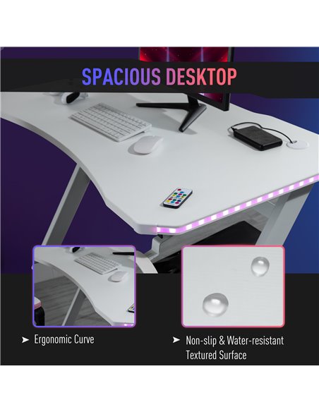 HOMCOM Gaming Desk Racing Style Home Office Ergonomic Computer Table Workstation with RGB LED Lights, Hook, Cup Holder, Controll - pic 20237 | FastDaddyshop