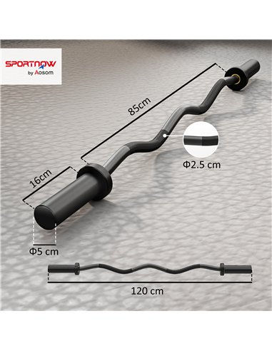 SPORTNOW 4ft Olympic EZ Curl Bar, Barbell Bar for 2" Weight Plates with Non-Slip Hand Grip 120cm