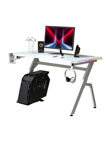 HOMCOM Gaming Desk Racing Style Home Office Ergonomic Computer Table Workstation with RGB LED Lights, Hook, Cup Holder, Controll