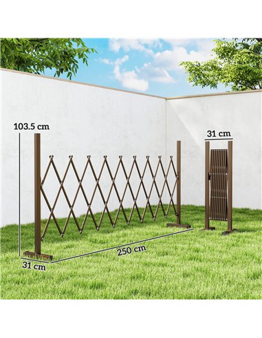 Outsunny Expanding Trellis Fence, Freestanding Movable Fence, Foldable Garden Screen Panel, 250 x 103.5 cm, Dark Brown