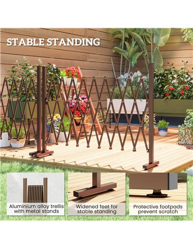 Outsunny Expanding Trellis Fence, Freestanding Movable Fence, Foldable Garden Screen Panel, 250 x 103.5 cm, Dark Brown
