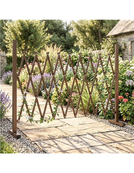 Outsunny Expanding Trellis Fence, Freestanding Movable Fence, Foldable Garden Screen Panel, 250 x 103.5 cm, Dark Brown - pic 202389 | FastDaddyshop