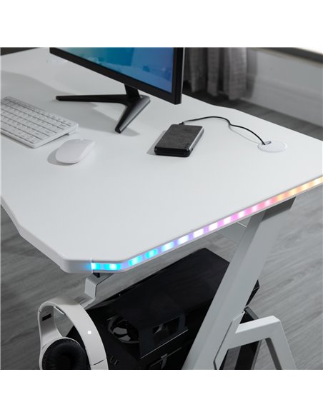 HOMCOM Gaming Desk Racing Style Home Office Ergonomic Computer Table Workstation with RGB LED Lights, Hook, Cup Holder, Controll - pic 20239 | FastDaddyshop