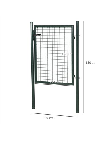 HOMCOM Green Steel Garden Gate with Lock and 3 Keys 97 x 150cm, Green