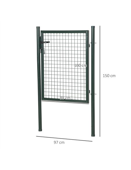 HOMCOM Green Steel Garden Gate with Lock and 3 Keys 97 x 150cm, Green - pic 202393 | FastDaddyshop