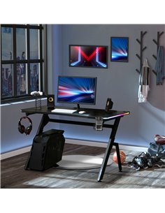 HOMCOM Gaming Desk Racing Style Home Office Ergonomic Computer Table Workstation with RGB LED Lights,  Black 2