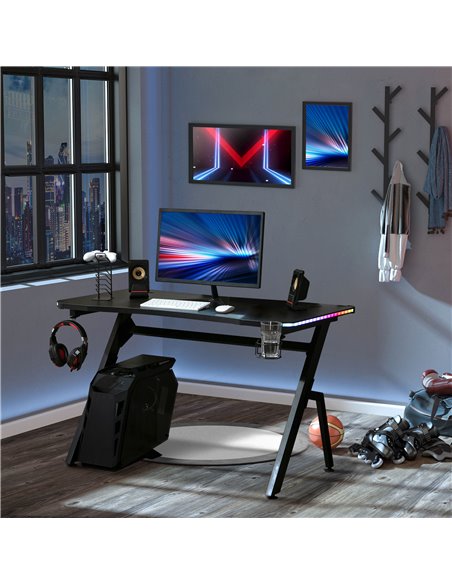 HOMCOM Gaming Desk Racing Style Home Office Ergonomic Computer Table Workstation with RGB LED Lights,  Black - pic 20240 | FastDaddyshop