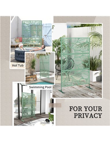Outsunny Metal Decorative Privacy Screen Outdoor Divider, Green Leaf