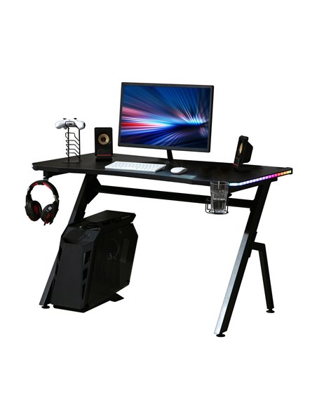 HOMCOM Gaming Desk Racing Style Home Office Ergonomic Computer Table Workstation with RGB LED Lights,  Black - pic 20241 | FastDaddyshop