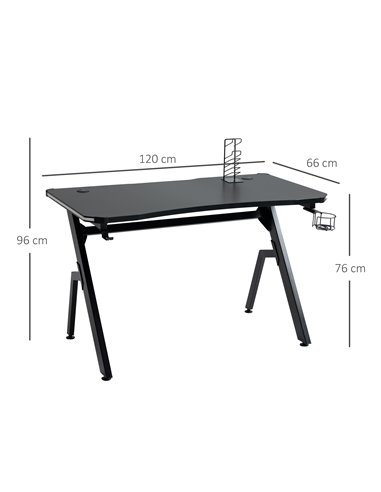 HOMCOM Gaming Desk Racing Style Home Office Ergonomic Computer Table Workstation with RGB LED Lights,  Black