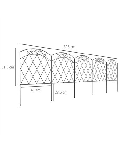 Outsunny 3m Decorative Metal Garden Fence - Diamond and Swirl Pattern