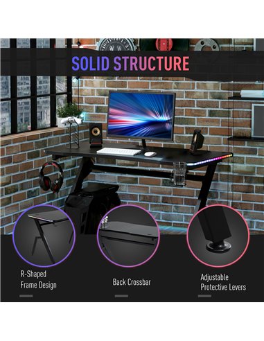 HOMCOM Gaming Desk Racing Style Home Office Ergonomic Computer Table Workstation with RGB LED Lights,  Black
