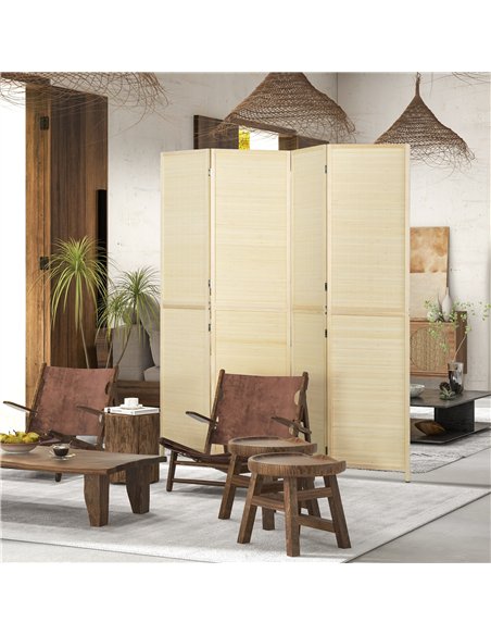 HOMCOM Room Divider, Freestanding Privacy Screen, 4 Panel Folding, 180 x 180cm, Natural - pic 202446 | FastDaddyshop